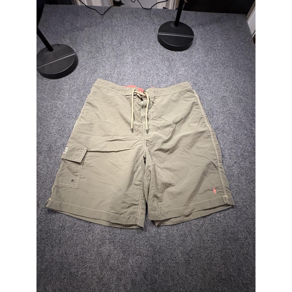 Polo Ralph Lauren Swim Shorts Mens XL Green Cargo Board Trunks Lined Drawstring
